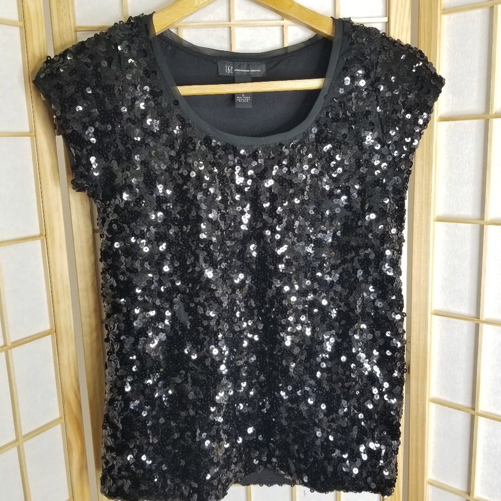 INC Black Sequin Top - Picture 1 of 3